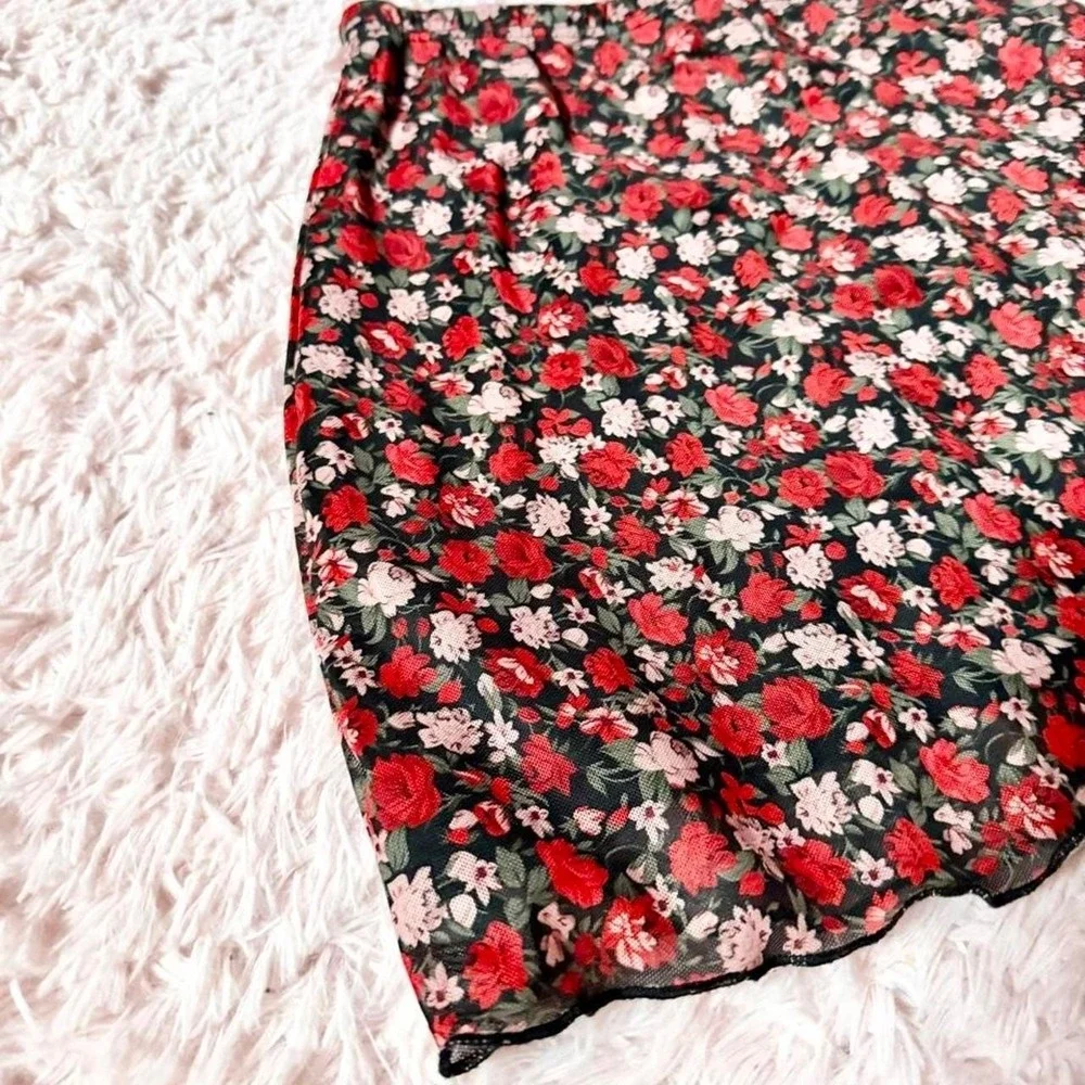 Floral Mesh Whimysgoth Delicate Dainty Cottage Core Mini Skirt Womens S Hipster